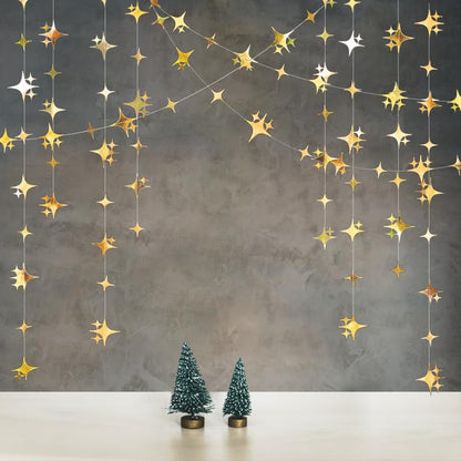 40-Foot Glitter Gold Four-Point Star Garland