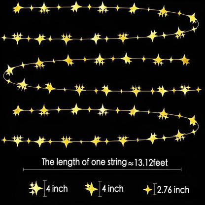 40-Foot Glitter Gold Four-Point Star Garland