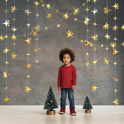 40-Foot Glitter Gold Four-Point Star Garland
